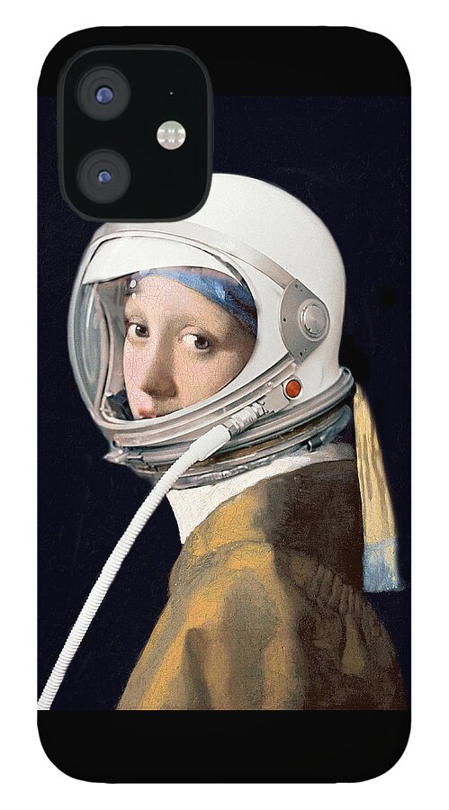 Richard Reeve iPhone 12 Case featuring the digital art Vermeer - Girl in a Space Helmet by Richard Reeve