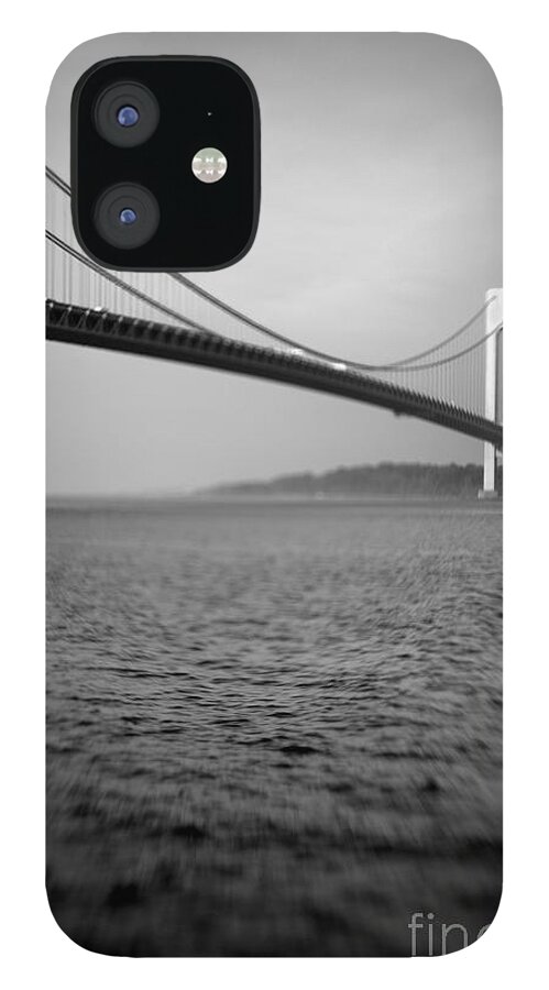 Black & White iPhone 12 Case featuring the photograph Verrazano Bridge 1 by Tony Cordoza