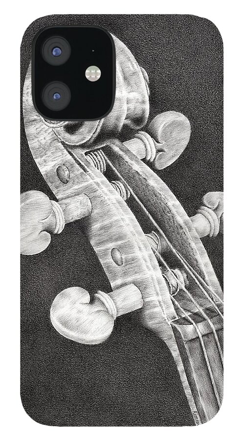 Violin iPhone 12 Case featuring the drawing Violin Scroll by Casey 'Remrov' Vormer
