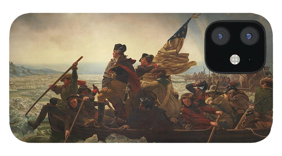 George Washington iPhone 12 Case featuring the painting Washington Crossing The Delaware by War Is Hell Store