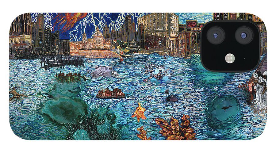 City iPhone 12 Case featuring the painting Water City by Emily McLaughlin