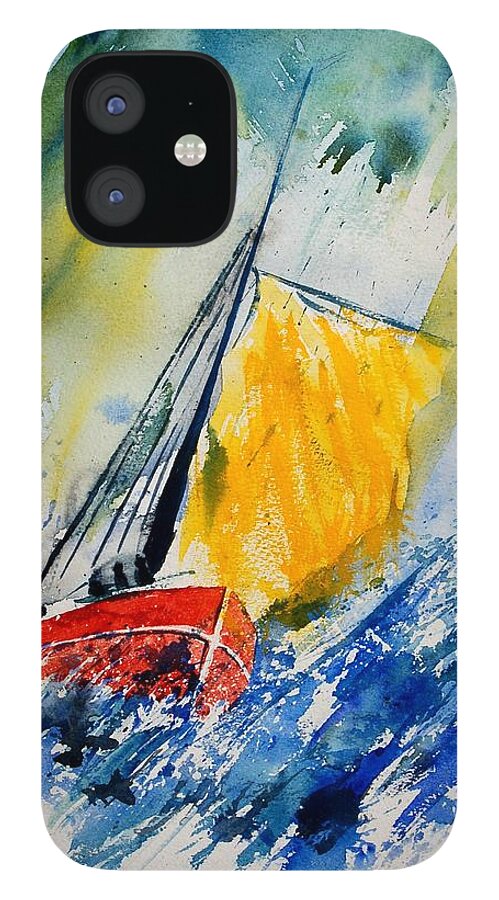 Sea Waves Ocean Boat Sailing iPhone 12 Case featuring the painting Watercolor 280308 by Pol Ledent