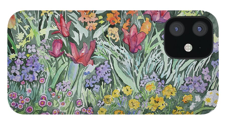 Empress Hotel iPhone 12 Case featuring the painting Watercolor - Empress Hotel Gardens by Cascade Colors