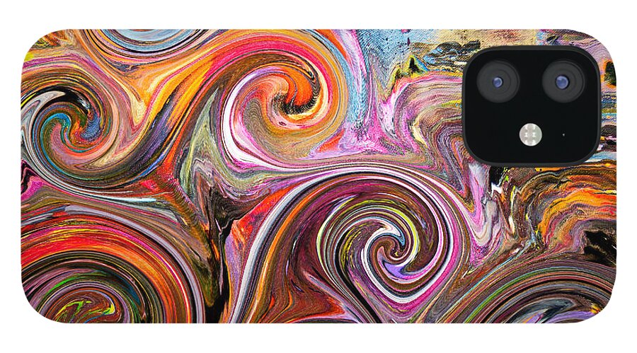 Waves Water Spirals Colorful Vibrant Fun Compelling Dramatic Charming Rolling Ocean Abstract iPhone 12 Case featuring the digital art Waves by Priscilla Batzell Expressionist Art Studio Gallery