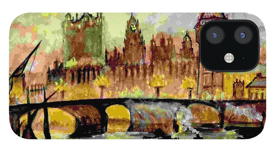 London iPhone 12 Case featuring the painting West Minster Bridge by Manjiri Kanvinde