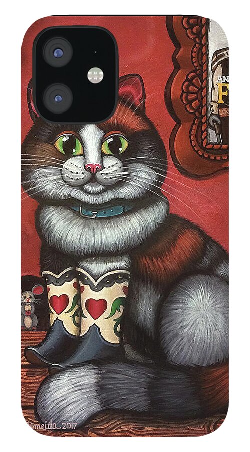 Cat iPhone 12 Case featuring the painting Western Boots Cat Painting by Victoria De Almeida
