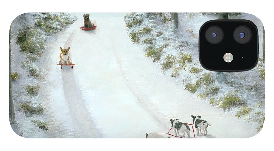 Corgi iPhone 12 Case featuring the painting What They Do While We're at Work by Phyllis Andrews
