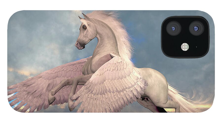 Pegasus iPhone 12 Case featuring the digital art White Arabian Pegasus Horse by Corey Ford