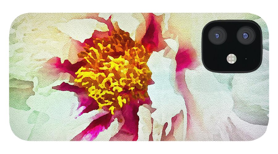 Close Up Photograph Of White iPhone 12 Case featuring the painting White Peony by Joan Reese