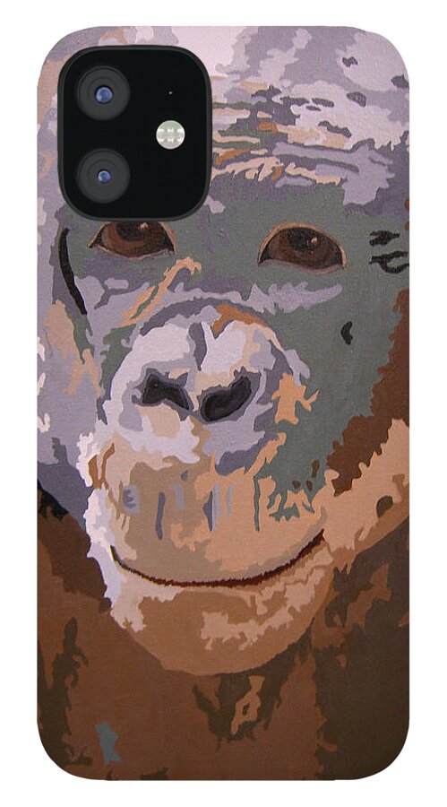 Chimpanzee iPhone 12 Case featuring the painting Who Is Your Uncle? by Cheryl Bowman