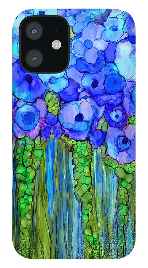 Carol Cavalaris iPhone 12 Case featuring the mixed media Wild Poppy Garden - Blue by Carol Cavalaris