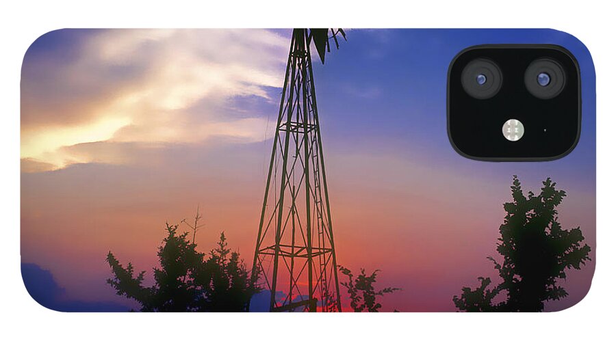 Windmill iPhone 12 Case featuring the photograph Windmill at Sunset by Stephen Anderson