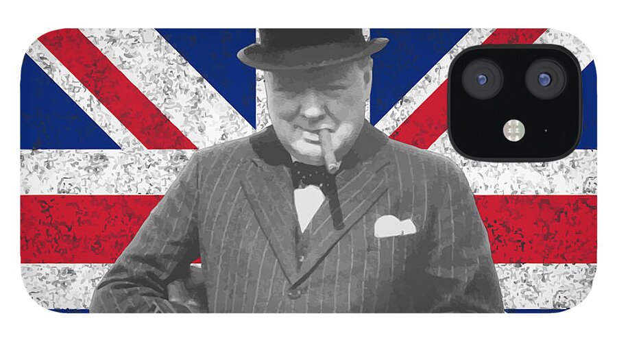 Winston Churchill iPhone 12 Case featuring the painting Winston Churchill and His Flag by War Is Hell Store