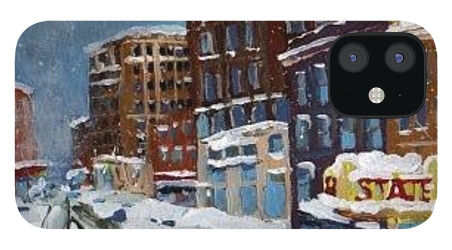 Downtown iPhone 12 Case featuring the painting Winter Downtown by Rodger Ellingson