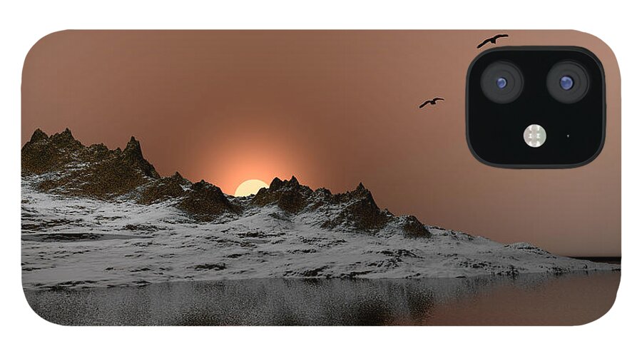 Landscape iPhone 12 Case featuring the digital art winter Ocean Scene by John Junek