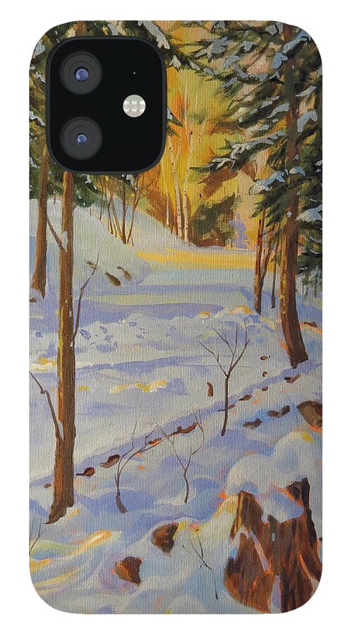 Canadian Shield iPhone 12 Case featuring the painting Winter on the Lane by David Gilmore