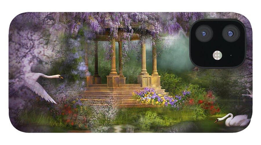 Wisteria iPhone 12 Case featuring the mixed media Wisteria Lake by Carol Cavalaris