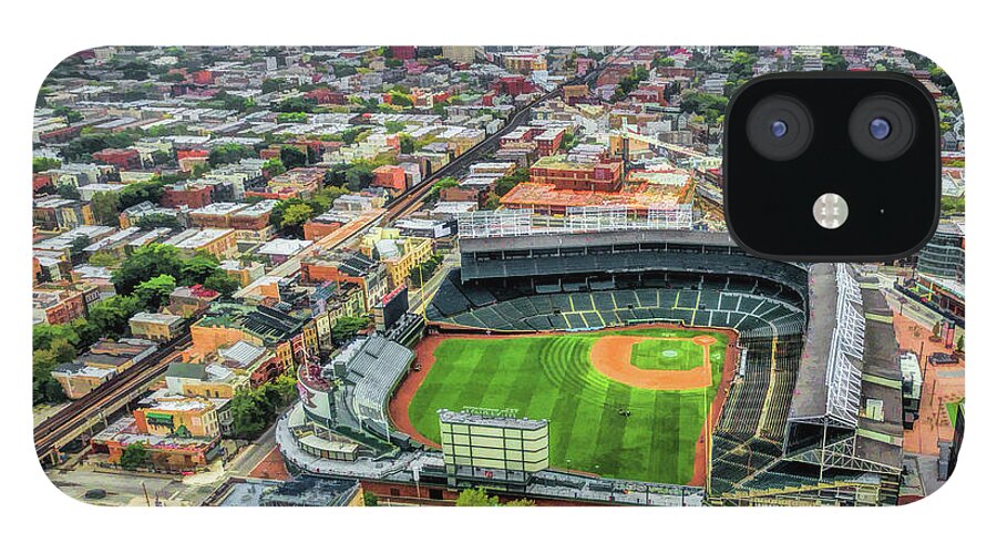 Chicago iPhone 12 Case featuring the painting Wrigley Field Chicago Skyline by Christopher Arndt