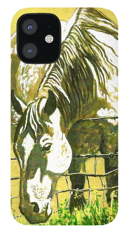 Art iPhone 12 Case featuring the painting Yellow Horse by Bern Miller