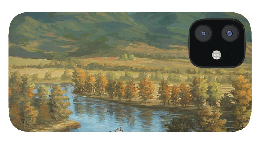 Yellowstone River iPhone 12 Case featuring the painting Yellowstone River Float by Guy Crittenden