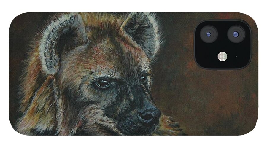 Hyena iPhone 12 Case featuring the painting You Don't See Me Laughing......Hyena by Bob Williams