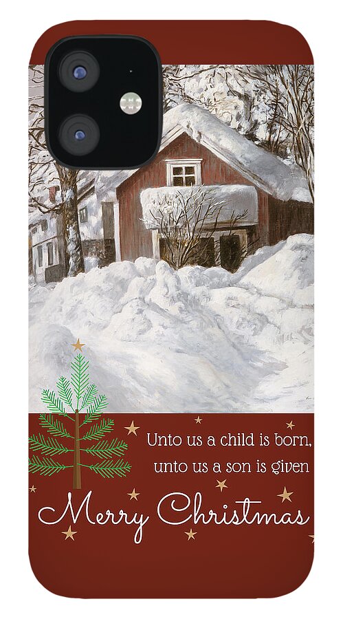Christmas Card iPhone 12 Case featuring the painting Sunbreak after Snowfall #1 by Hans Egil Saele