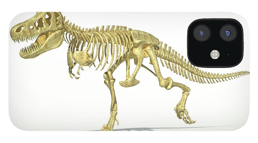 Prehistoric Era iPhone 12 Case featuring the digital art Tyrannosaurus Rex Skeleton, Artwork #1 by Leonello Calvetti
