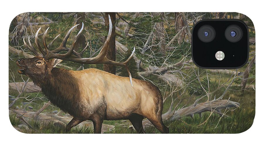 Elk iPhone 12 Case featuring the painting 12 Yards by Lance Crumley