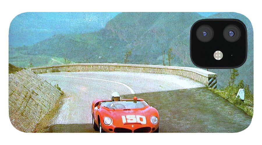 Vintage iPhone 12 Case featuring the photograph 1960s Ferrari Mountain Racing Scene by Retrographs