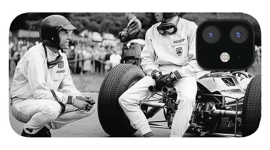 Vintage iPhone 12 Case featuring the photograph 1965 Race Scene With Dan Gurney And Jim Clark With Lotus by Retrographs