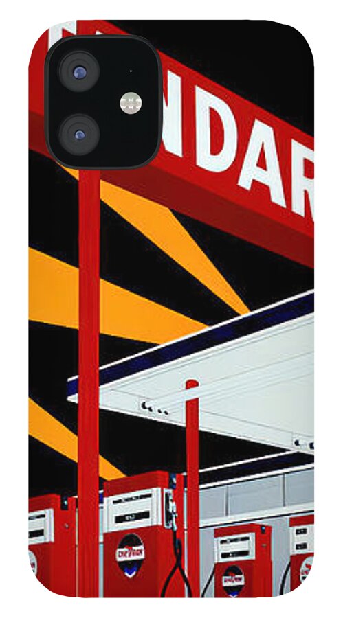 Vintage iPhone 12 Case featuring the mixed media 1966 Standard Gas Station Art by Edward Ruscha