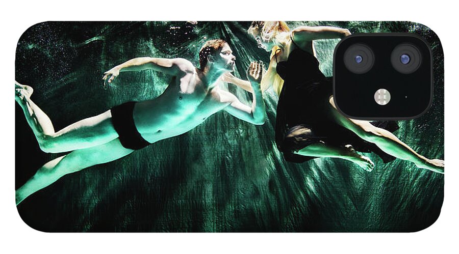 Underwater iPhone 12 Case featuring the photograph 2 Dancers Meeting Under Water by Henrik Sorensen