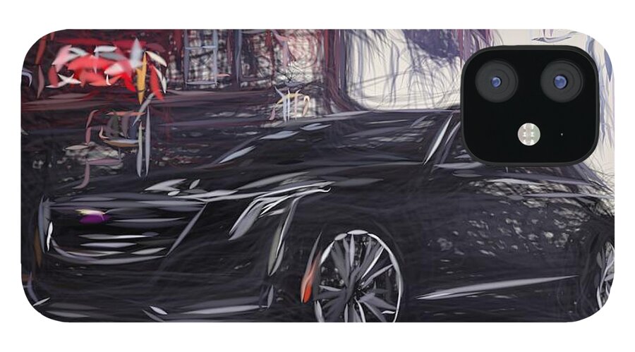 Cadillac iPhone 12 Case featuring the digital art Cadillac CT6 Draw #4 by CarsToon Concept