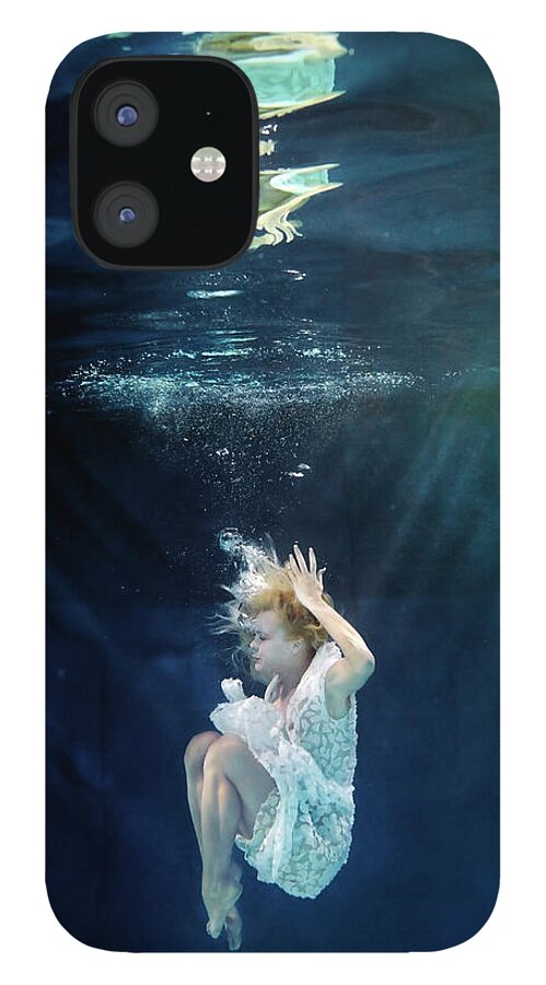 Tranquility iPhone 12 Case featuring the photograph Caucasian Woman In Dress Swimming Under #3 by Ming H2 Wu