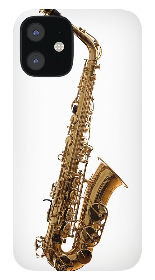 White Background iPhone 12 Case featuring the photograph A Saxophone, Studio Shot by Halfdark