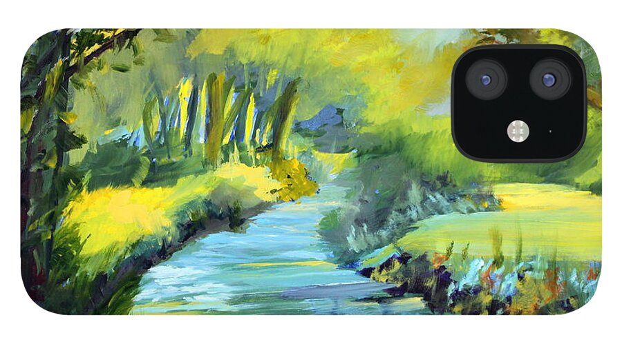 Landscape iPhone 12 Case featuring the painting A Summer Day by Donna Carrillo