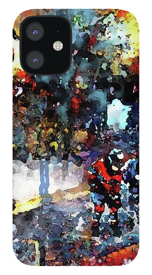 Abstract Hockey Kids1 iPhone 12 Case featuring the painting Abstract Hockey Kids1 by Murray Henderson Fine Art