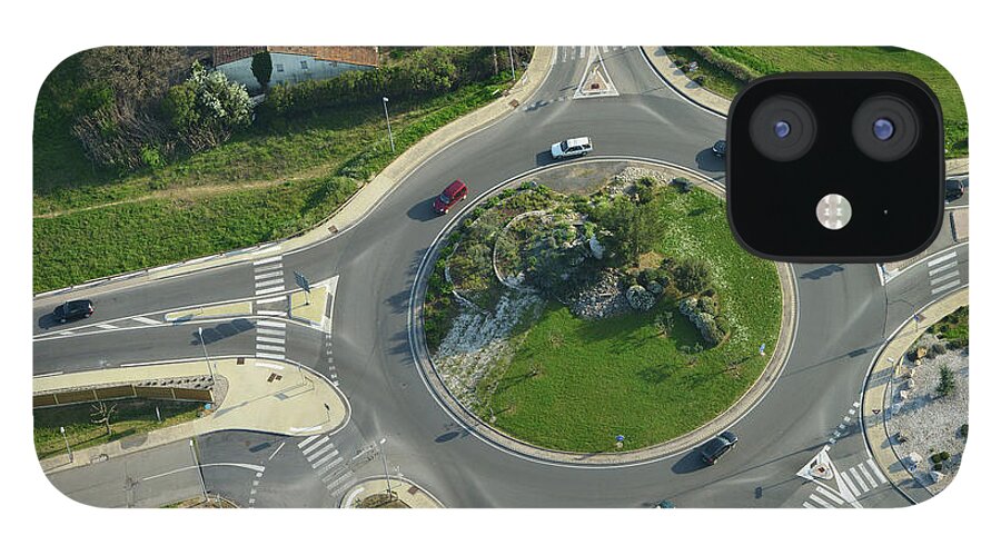 Saint-maximin-la-sainte-baume iPhone 12 Case featuring the photograph Aerial View Of Cars And A Roundabout by Sami Sarkis