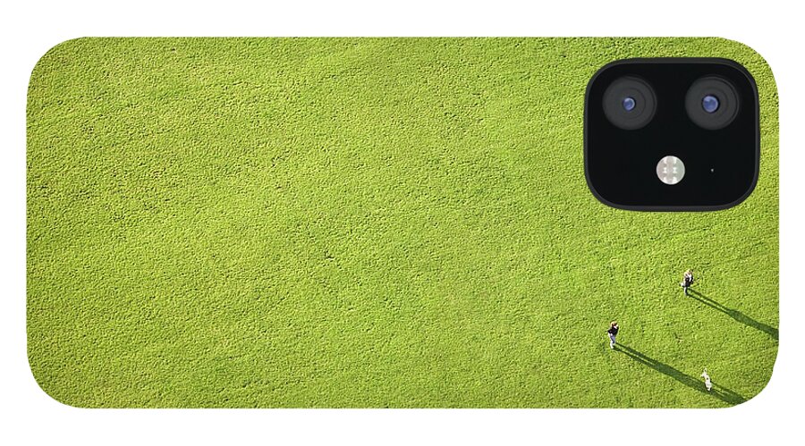 People iPhone 12 Case featuring the photograph Aerial View Of Large Green Lawn, People by Gravity Images