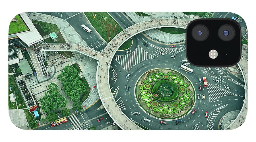 The Bund iPhone 12 Case featuring the photograph Aerial View Of Shaghai Traffic by Ixefra