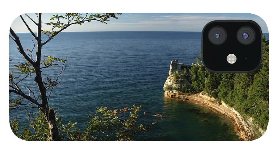 Pictured Rocks National Lakeshore iPhone 12 Case featuring the photograph An Aerial View Of The Miners Castle by Ericfoltz