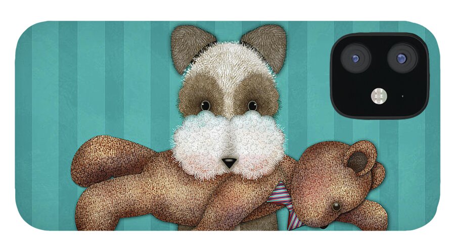 Terrier iPhone 12 Case featuring the digital art T is for Terrier and Teddy by Valerie Drake Lesiak