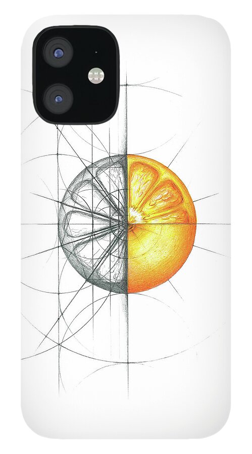 Orange iPhone 12 Case featuring the drawing Intuitive Geometry Orange by Nathalie Strassburg