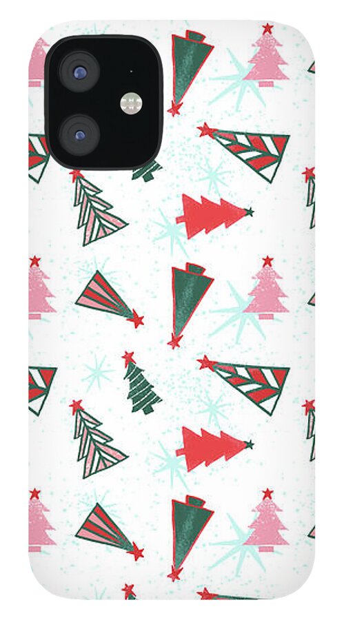 Christmas Trees iPhone 12 Case featuring the painting Christmas Tree Pattern by Jen Montgomery