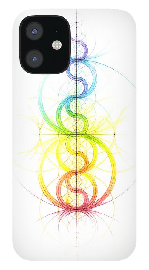 Intuitive Geometry iPhone 12 Case featuring the drawing Intuitive Geometry Color Spectrum Wave by Nathalie Strassburg