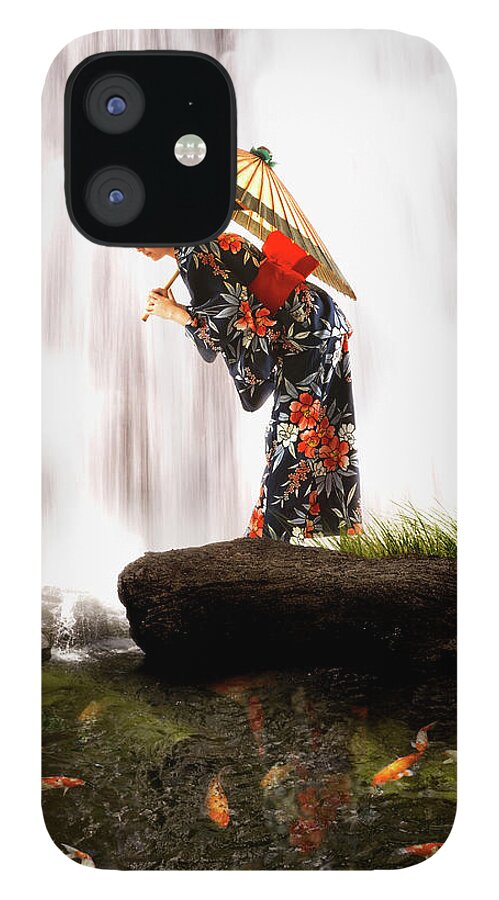 Tranquility iPhone 12 Case featuring the photograph Asian Woman In Geisha Dress Holding by Colin Anderson Productions Pty Ltd