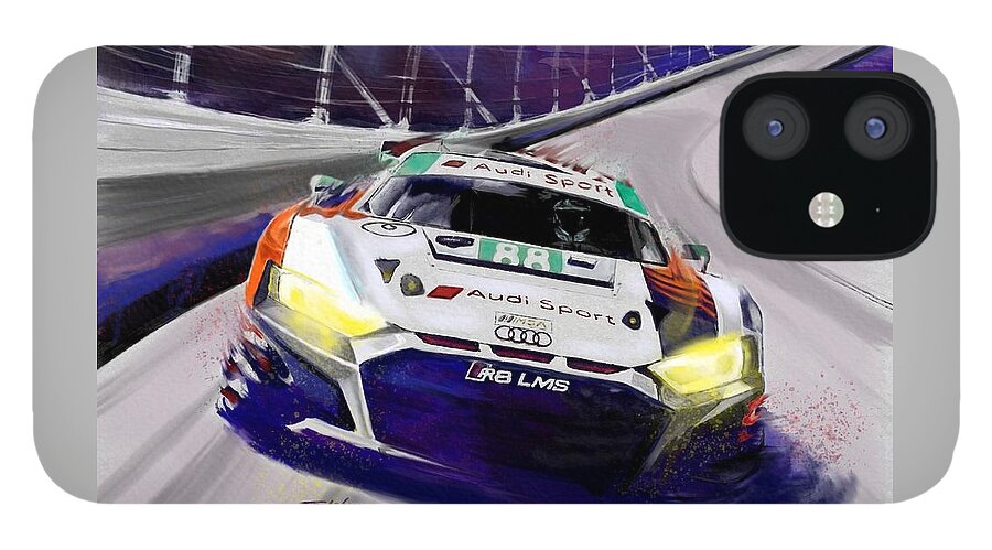 Audi iPhone 12 Case featuring the mixed media Audi R8 LMS Ready for 24 Hrs of Daytona by Shehan Wicks
