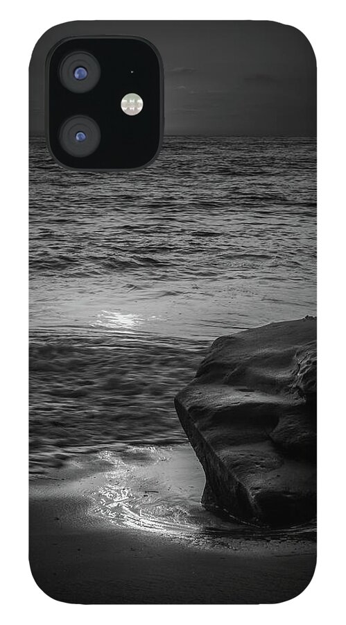 Beach iPhone 12 Case featuring the photograph Autumn Beach Black and White by Aaron Burrows