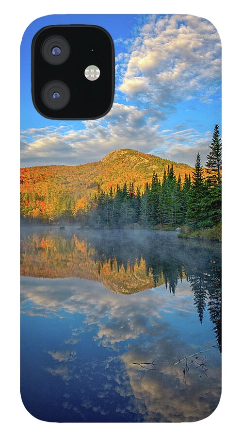 Cumulous Clouds iPhone 12 Case featuring the photograph Autumn Sky, Mountain Pond by Jeff Sinon