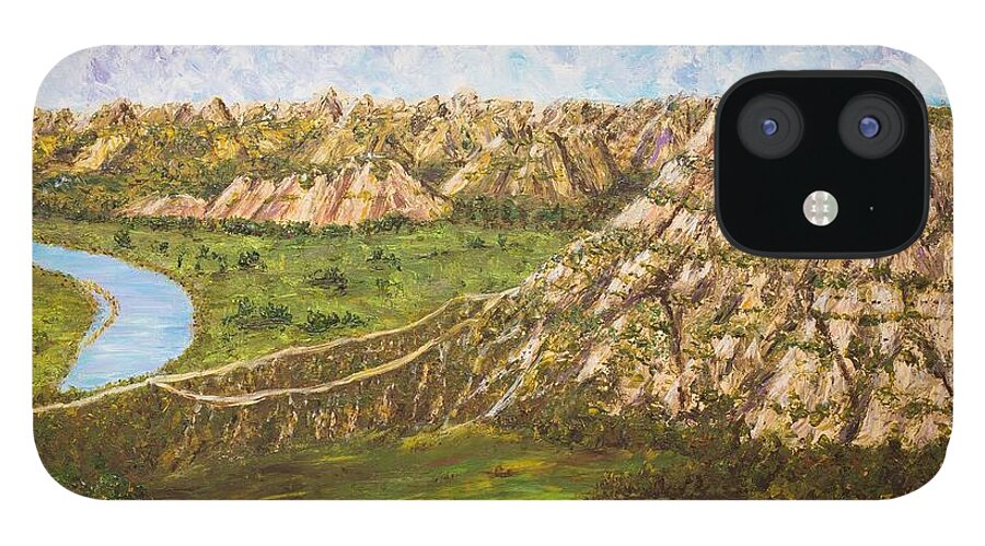 Badlands iPhone 12 Case featuring the painting Badlands Majesty by Linda Donlin